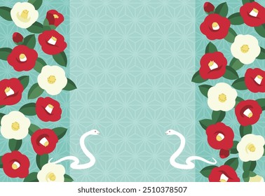 New Year's card template of cute snake and camellia pattern (no greeting text)