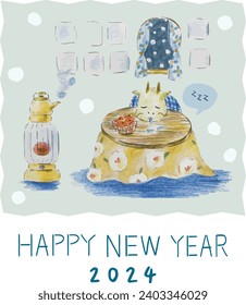 New Year's card template Dragon relaxing in the room