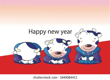 New Year's card template, New Year's greetings for Ox
