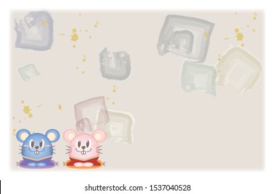 New Year's card template, mouse with Brush pattern -  Horizontal type / Only background with margin
