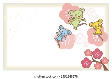 New Year's card template, mouse with Brush pattern - Horizontal type