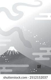 New Year's card template with Mt. Fuji and the silhouette of a snake, no greeting text (monochrome)
The small seal is the Chinese character for Snake.