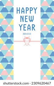 new year's card template with mt.Fuji pattern frame