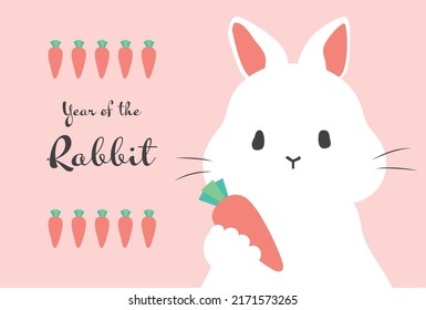 New Year's card template with a rabbit who loves carrots.