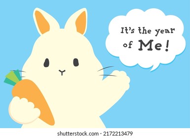 New Year's card template with a rabbit who loves carrots.