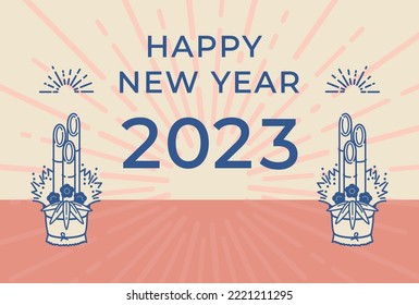 New Year's card template with simple and cute illustration of the Kadomatsu.
Kadomatsu is a Japanese New Year's decoration consisting of bamboo and pine branches.