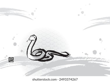 Neue Jahreskarte Vorlage einer Schlange in der Tintenmalerei, kein Grußtext (einfarbig)
Das kleine Siegel ist das chinesische Schriftzeichen für Schlange.