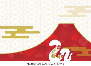 New Year's card template for the snake year with Mt. Fuji and Japanese style icon