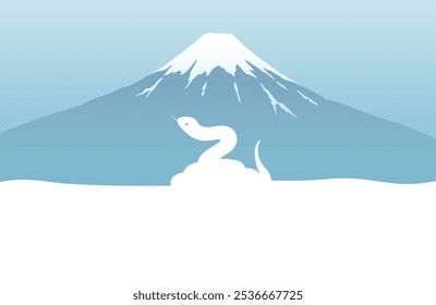 New Year's card template for the Year of the Snake with snowy Mt. Fuji and a snake