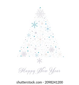 New Year's card - a tree made of snowflakes. Perfect
for prints on clothes, bags. New Year's illustration.