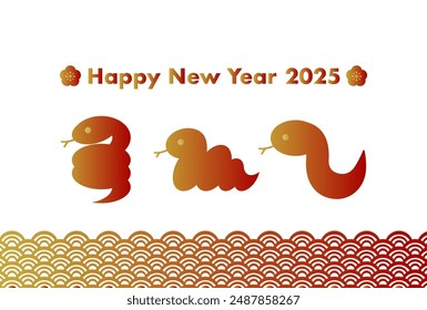Neuen Jahre Vektorillustration für 2025. Schlangensymbol auf traditionellem japanischem Muster Hintergrund. Jahr der Schlange.