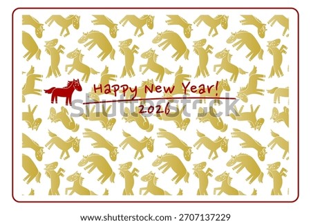 New Year's card vector illustration for the Year of the Horse 2026. Cute golden horse pattern. White background.