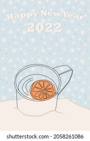 New year's card with winter drink with orange