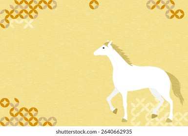 New Year's card for the year of the horse 2026, white horse and Japanese background, New Year greeting card material, Vector Illustration