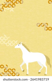 New Year's card for the year of the horse 2026, white horse and Japanese background, New Year greeting card material, Vector Illustration