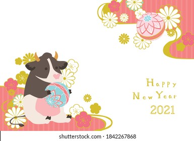 New Year's card for the year of Ox. 2021 new year's card.