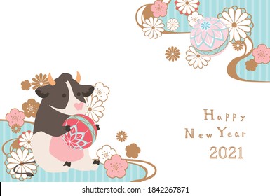 New Year's card for the year of Ox. 2021 new year's card.