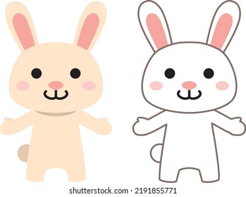New Year's card for the year of the rabbit in 2023, illustration of a cute rabbit. Zodiac illustration. New Year in Japan.