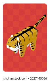 New Year's card for the year of the tiger 2022, tiger figurine, isometric - Translation: Happy New Year, thank you again this year.