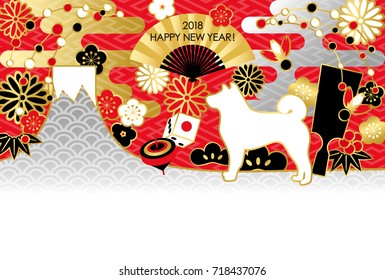New Year's cards in Japan Various toys and decorations in New Year