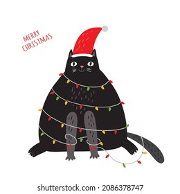 New Year's cat in garlands 