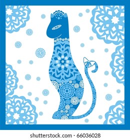 New Year's cat from snowflakes.