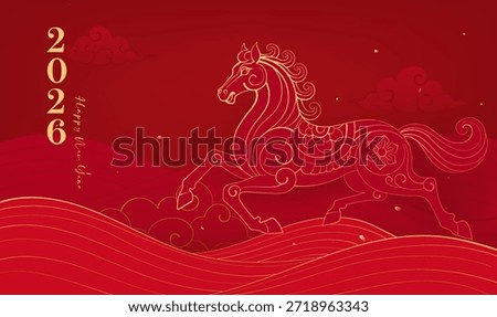 New Year's celebration banner linear layering for the Year of the Horse illustration