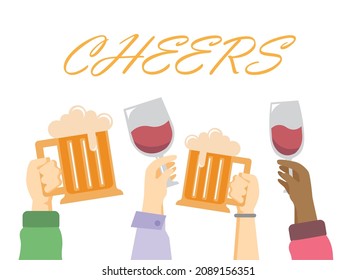 New Years Celebration Cheers Wine anda Beer Vector Illustration Flat Design Editable perfect for Social Media Content Material and Poster