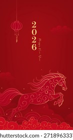 Ano Novo cartaz de celebração camadas lineares sentir Ano da ilustração do cavalo