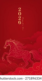 Cartel de la celebración del Año Nuevo capas lineales de ilustraciones del Año del caballo