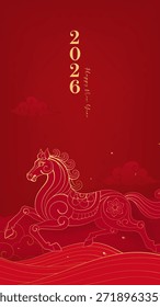 New Year's celebration poster linear layering for the Year of the Horse illustration