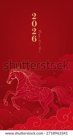 New Year's celebration poster linear layers of Year of the horse illustrations