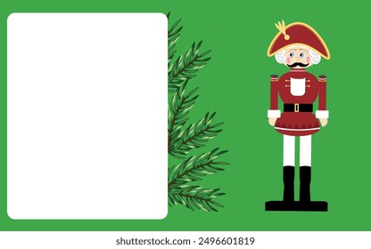 New Year's children's background with an English soldier and fir branches and a place for the photo