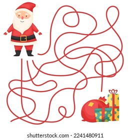 New Year's children's labyrinth. Santa and gifts. New Year. Children's puzzle. The game. Logics.