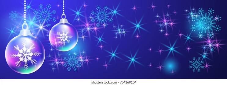 New Year's or Christmas balls with snowflake and fireworks 