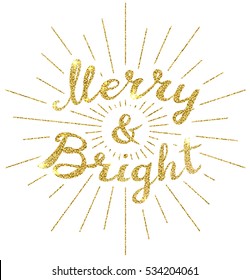 New Years and Christmas  calligraphy. Handwritten modern brush lettering.New Years golden glitter design elements set.