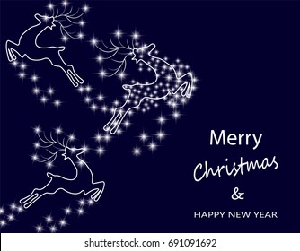 New Year's, Christmas card. Abstract silhouette of deer in the starry sky. Vector illustration