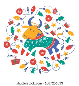 New Year's Christmas card, vector illustration.