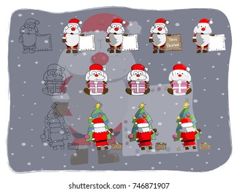 New years and Christmas icons of Santa Claus, Christmas tree and a gift vector illustration