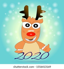 New Year's and Christmas isolated deer in the snow with the text of 2020