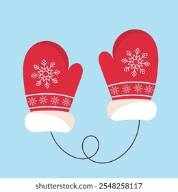 New Year's Christmas mittens with fur. Suitable for Christmas and New Year themes. Vector illustration. It can be used in web design, advertising, and social media.