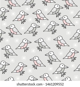 New Year's Christmas pattern with birds and snowflakes on a blue background