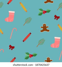 New year's Christmas pattern. Christmas isolated vector elements. Wrapping paper, background, Wallpaper. Vector illustration