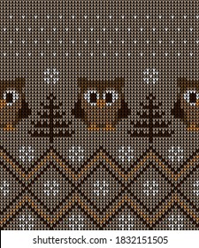 New Year's Christmas pattern knitted with owls vector illustration