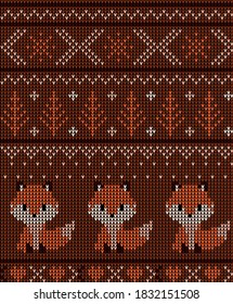 New Year's Christmas pattern knitted with foxes vector illustration