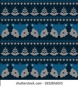 New Year's Christmas pattern knitted with foxes vector illustration