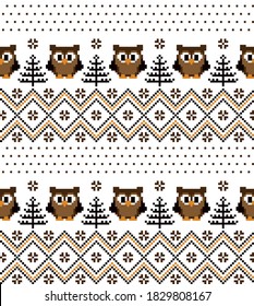 New Year's Christmas pattern pixel with owls vector illustration eps