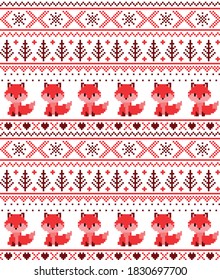 New Year's Christmas pattern pixel with foxes vector illustration eps