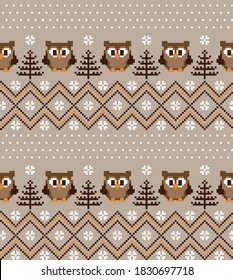 New Year's Christmas pattern pixel with owls vector illustration eps