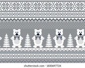 New Year's Christmas pattern pixel in bears vector illustration EPS